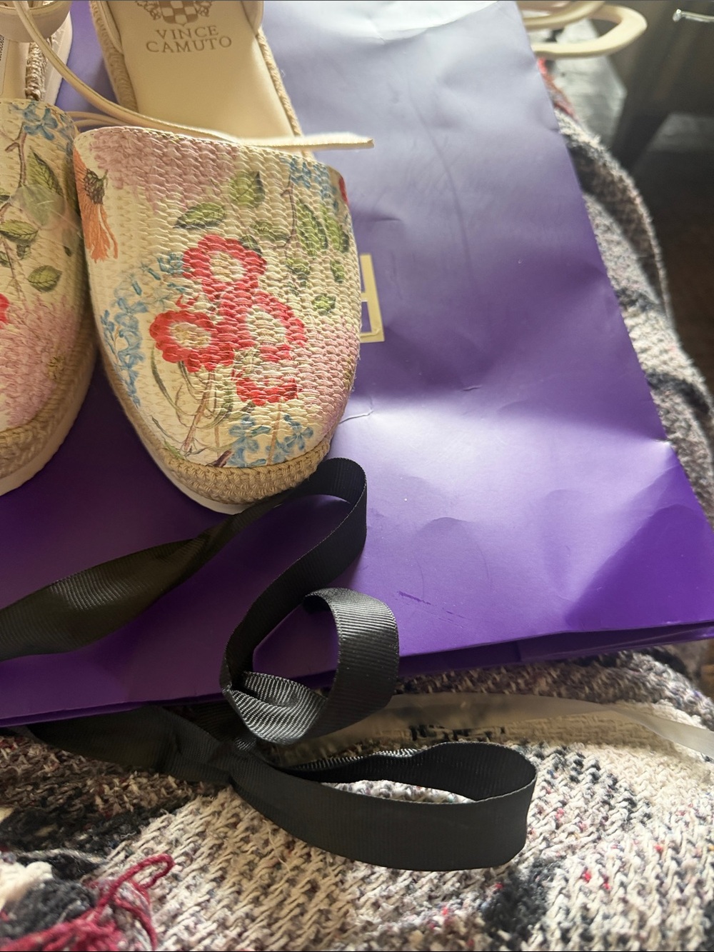 Vince Camuto Floral Espadrille Mules in Cream with Pink & Green Accents - Picture 2 of 6
